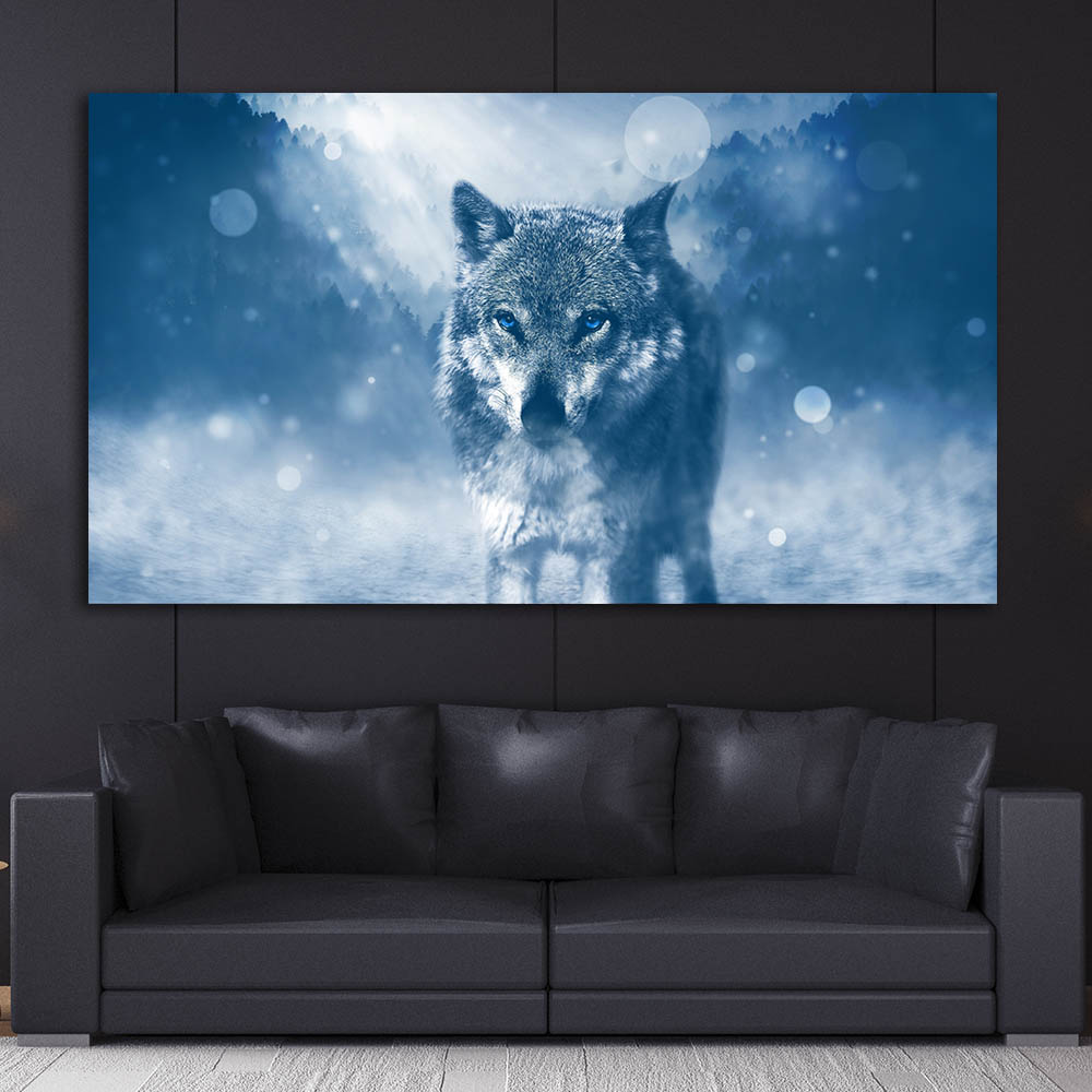 Λύκος σε Μπλε Φόντο - Time2PrintCanvas