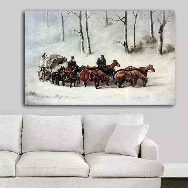 Άμαξα με Άλογα στο Χιόνι - Time2PrintCanvas