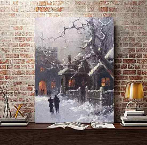 Ζευγάρι σε Χιονισμένο Δρόμο - Time2PrintCanvas