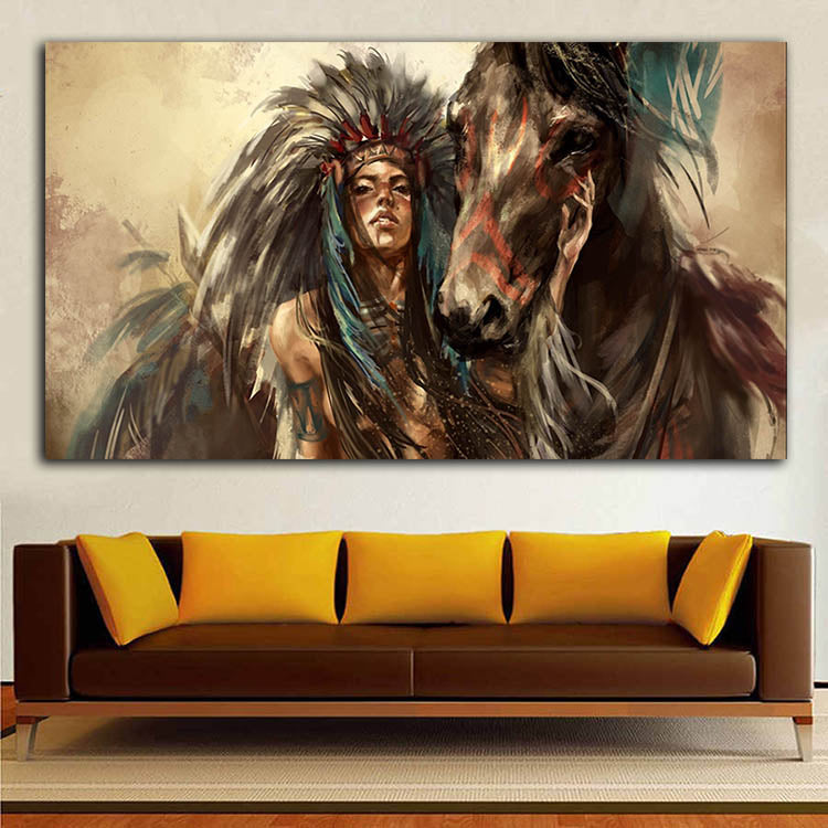 Ινδιάνα Γυναίκα με Άλογο - Time2PrintCanvas