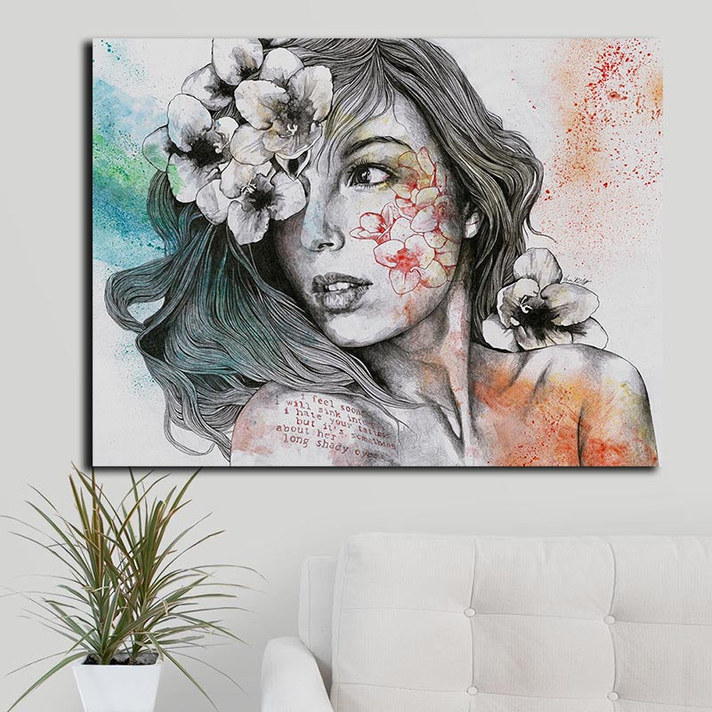 Χρωματιστό Πορτραίτο με Λουλούδια - Time2PrintCanvas